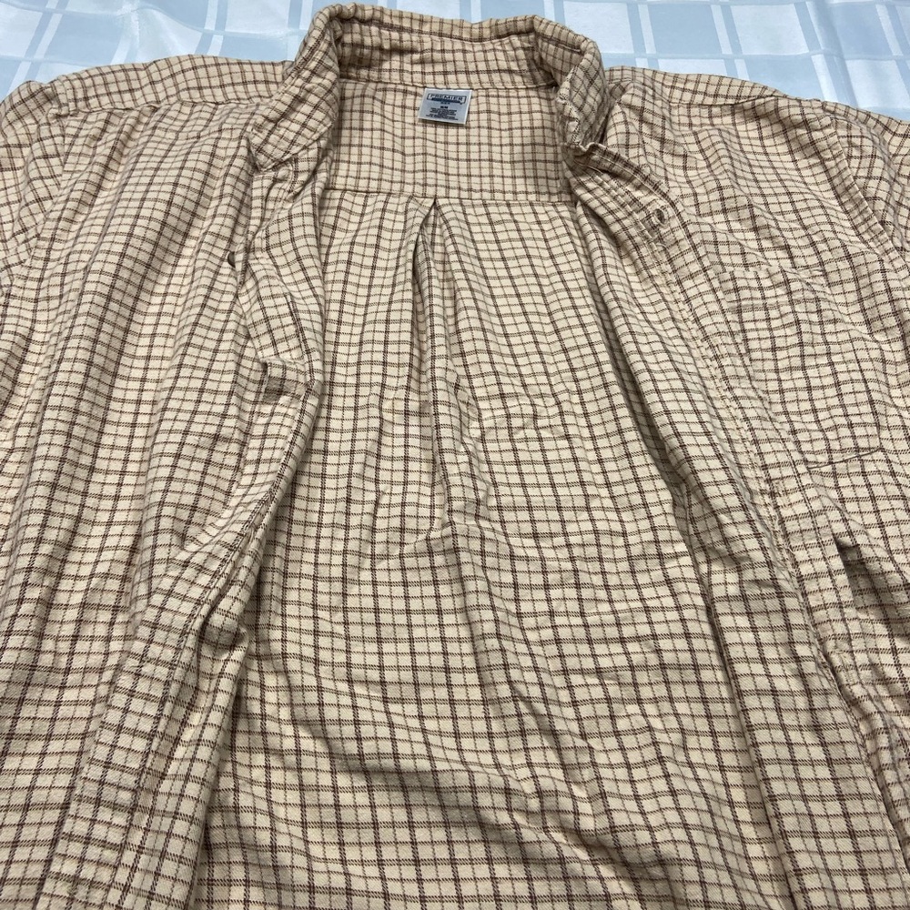 Premier International Men’s Beige and brown Checkered Flannel Shirt